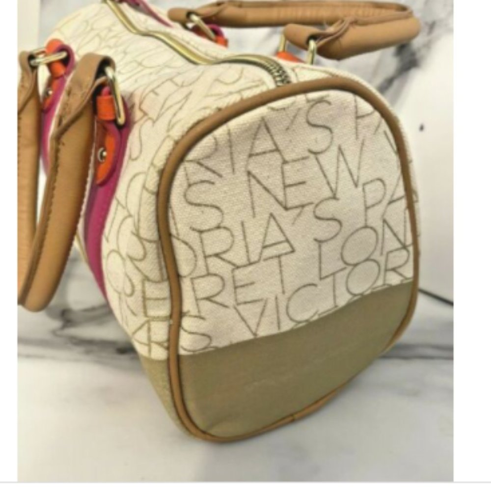 Victoria Secret Signature NY & Paris Multicolor Double Handle Canvas Satchel - Picture 7 of 10